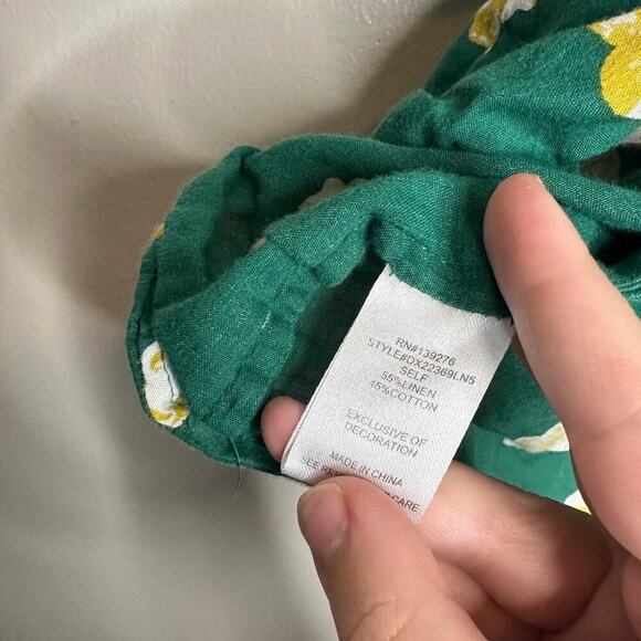 Daniel Rainn Plus 2X Green Floral Ruffle Blouse Linen Cotton Peasant Top - Picture 5 of 7